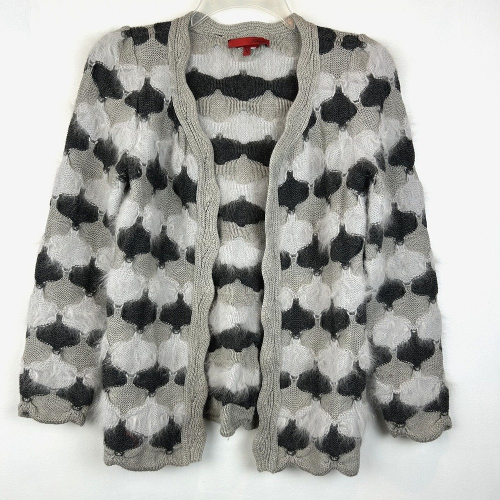 Angora Cardigan Sweater Womens Medium Open Wool Gray Office Career Read